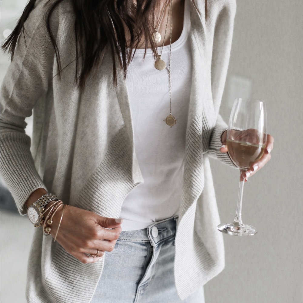 100% Cashmere Open Drape Cardigan in Light Grey - Picture 5 of 6
